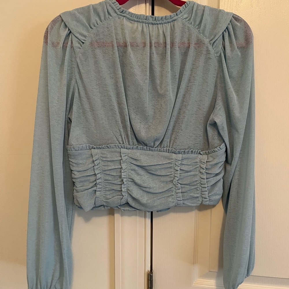 Anthropologie Light Blue Ruched Blouse - Picture 5 of 5
